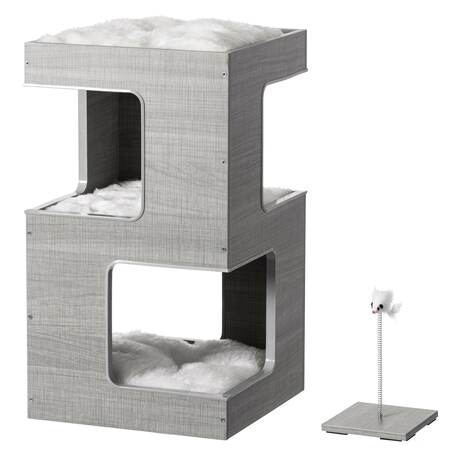 QUICKWAY IMPORTS Multi Level Cat Tall Climbing Tree House, Spacious Wood Tower with Removable Soft Blanket and Condo QI004558